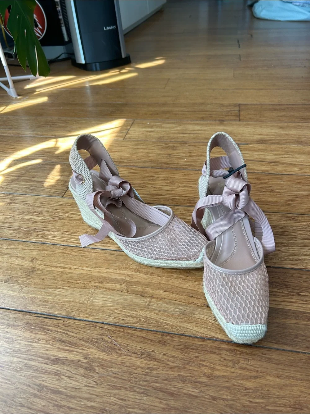 Zara Pink Lace-Up Espadrille Wedge